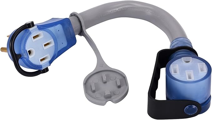 50Amp RV/Range/Generator Power Cord NEMA 14-50P with 14-50R Series Connector to 14-50R Adapter1.5 FT (50MF/50F Gray)