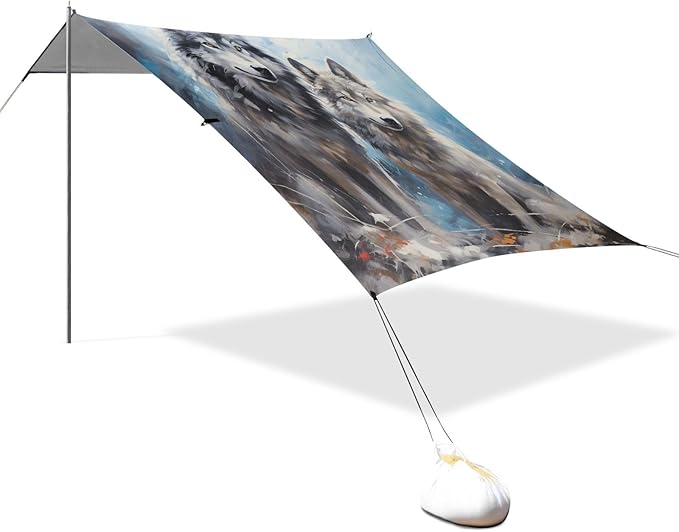 ALAZA Snow Two Wolf Huge Beach Tent Sun Shelter Portable Canopy Sunshade for Outdoor Camping Picnics Backyard Fun 10x9 ft