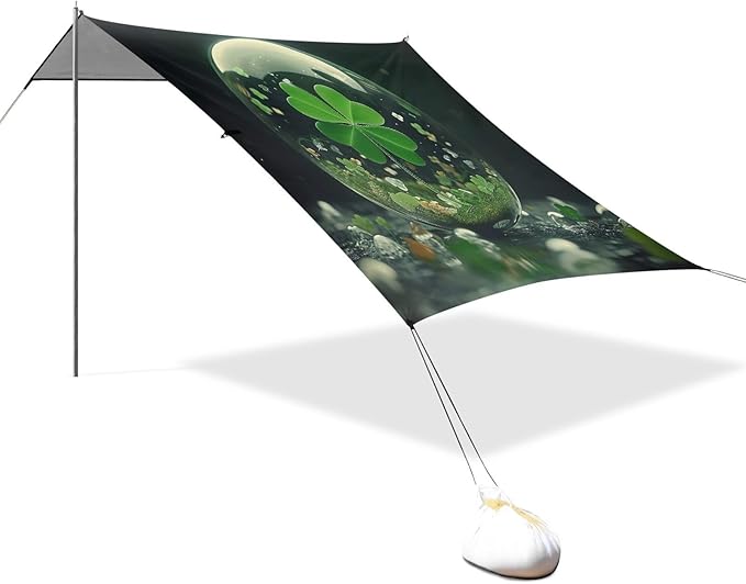 St Patrick's Shamrocks Pattern Beach Tent Sun Shelter Set UPF50+ UV Protection 10.5 x 9.19 FT Camping Shade Canopy with Sandbags Sand Anchors Carrying Bag and Others