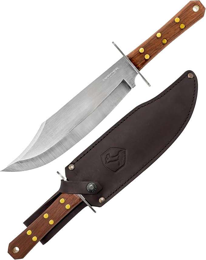 Condor Tool &amp Knife Undertaker Knife - 1075 High Carbon Steel - Full Tang Hunting Knives with Sheath - Walnut Handle - Hand Crafted Welted Leather Sheath - 10.2in Blade - 24 oz