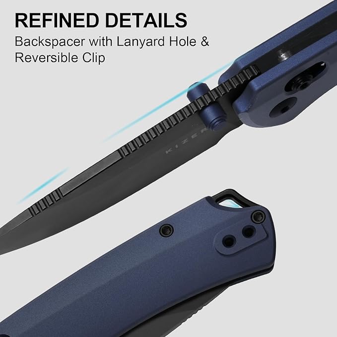 Kizer T1 CD EDC Pocket Knife 3.2 M390 Steel Drop Point Folding Knives with Aluminum Handle Black Matte DLC Coating Thumb Stud Opener Clutch Lock Folding Knife for Camping Hiking Ki3490.2CDA2