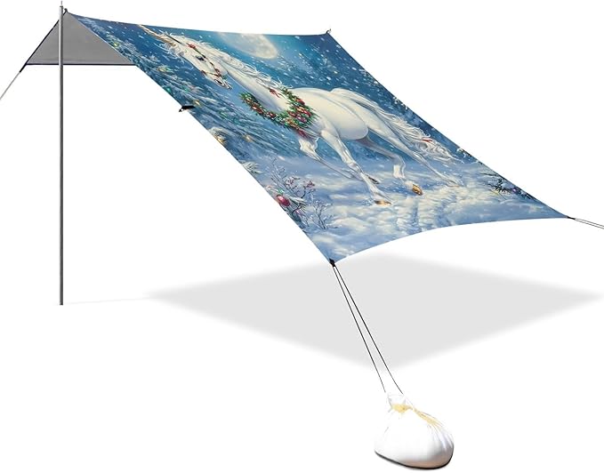 ALAZA Christmas Horse Beach Tent Sun Shelter Portable Canopy Sunshade for Outdoor Camping Picnics Backyard Fun 10x9 ft