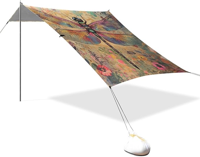 ALAZA Dragonfly Flowers Beach Tent Sun Shelter Portable Canopy Sunshade for Outdoor Camping Picnics Backyard Fun 10x9 ft