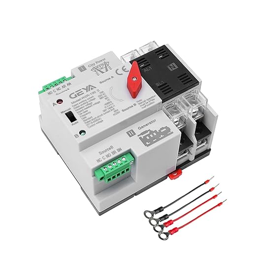 GEYA Mini ATS Automatic/Manual Transfer Switch Solar Auto Dual Power Over &amp Under Voltage Switch 50/60Hz Grid to AC Generator(2Pole 100A 220V)