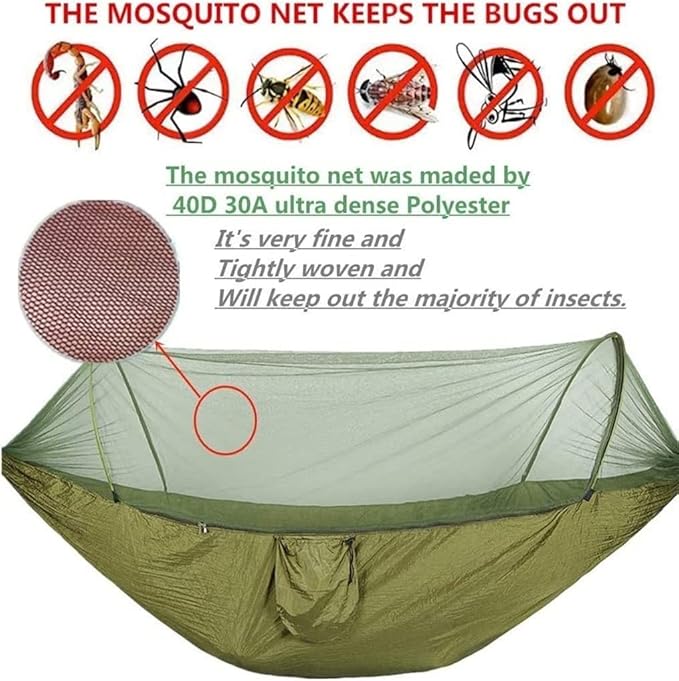 Camping Hammock Mosquito Net Pop-Up Light Portable Outdoor Parachute Hammocks Swing