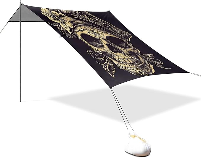 ALAZA Pirate Skull and Floral Beach Tent Sun Shelter Portable Canopy Sunshade for Outdoor Camping Picnics Backyard Fun 10x9 ft