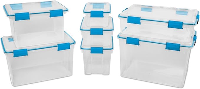 Sterilite 6-Pack Gasket Box Weather-Resistant Storage Bins with Latching Lids 20 Quart - Heavy-Duty Organizing Containers for Closet Bathroom and Office