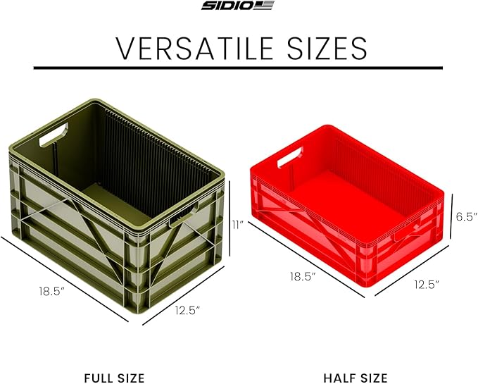 SIDIO Crate Basic Pack - 2 Full-Size &amp 1 Half-Size Heavy Duty Stackable Storage Bins Totes and Containers with Dividers - Durable Plastic Organizer for Home Office Garage and Outdoor Use