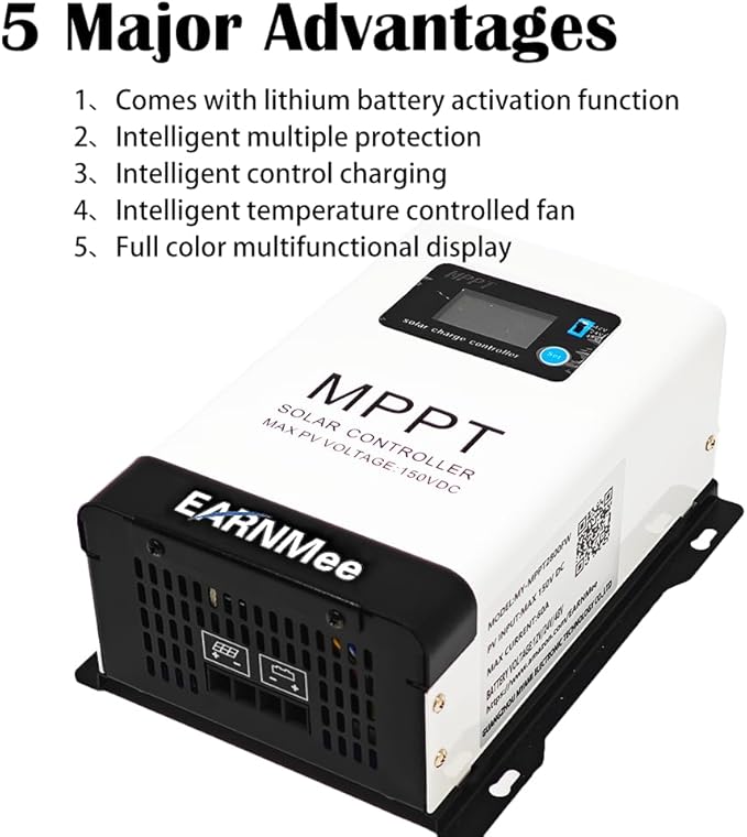 60A MPPT Solar Charge Controller 18-150VDC PV Input 12V/24V/48V Adjustable Output(Manual) Ideal for RV Large Solar Systems Compatible with Mono/Poly Panels &amp Lead-Acid/Lithium Batteries