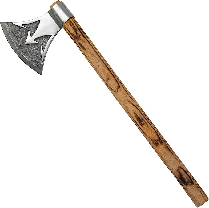 Armory Replicas™ Split Seas Outdoor Axe – 26 Handmade High Carbon Steel Axe with Sheesham Wood Handle – Trident Motif Functional Camping Tool or Decorative Display Piece