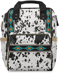 Cowhide Aztec Diaper Backpack/Cow Print Travel bag/Southwestern Shoulder bag/Cowgirl Bag/Trendy Aztec Western Bookbag/Western Carry On