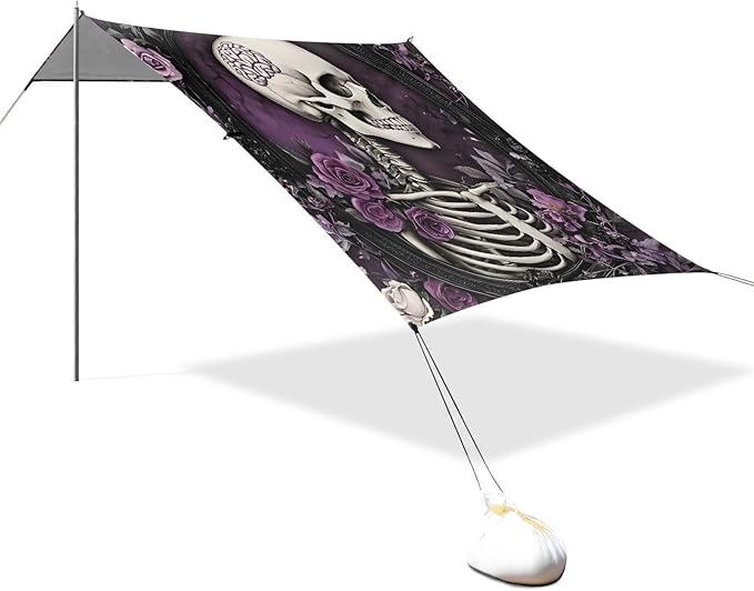 ALAZA Purple Skull Beach Tent Sun Shelter Portable Canopy Sunshade for Outdoor Camping Picnics Backyard Fun 10x9 ft