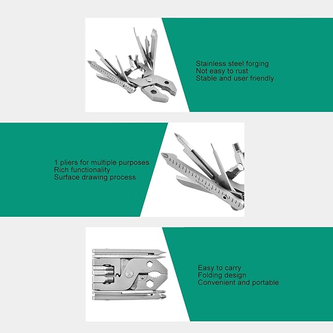 12 in 1 Stainless Steel Multitool Pliers Foldable Compact Pliers Screwdriver Portable and Convenient Universal Multi Tool Survival Tools for Home Outdoor Camping Travel