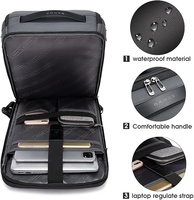 BANGE Business Smart Backpack Waterproof fit 15.6 Inch Laptop Backpack with USB Charging PortTravel Durable Backpack