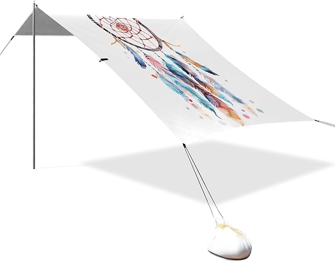 ALAZA Dreamcatcher Watercolor Beach Tent Sun Shelter UPF50+ Protection Beach Shade Canopy w/ 4 Sandbags for Outdoor Camping Fishing Backyard Fun Picnic 10x9 ft
