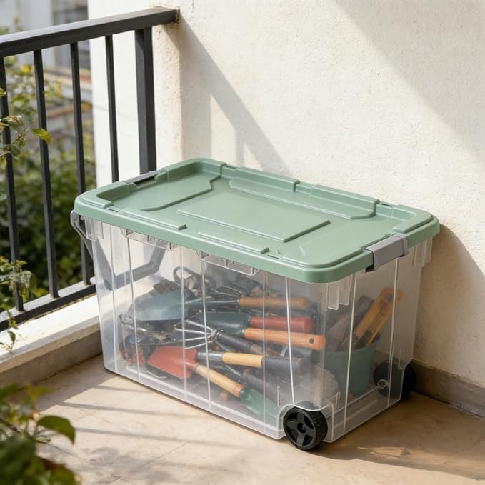 160 Quart Durable Clear Storage Container with Latch Lid and Pull Handle Light Green 2 Pack