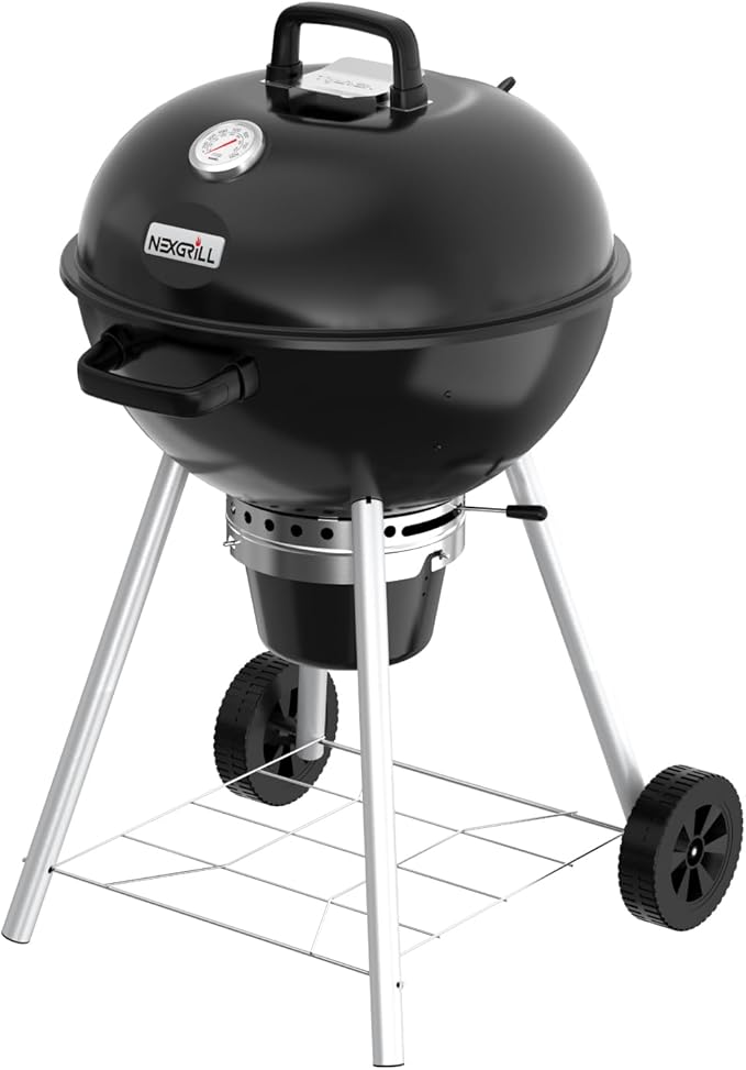 Nexgrill Premium 22.5 Charcoal Barbecue Grill with Adjustable Air Vent Built-In Temperature Gauge 362 SQ In Grate Storage Rack Portable Kettle Grill for Camping Picnics and More - 810-0178
