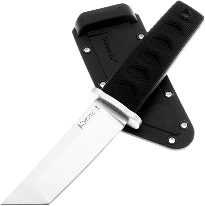 Cold Steel Kyoto 3.25 Durable Compact 8Cr13MoV Stainless Steel Fixed Blade Tanto Outdoor Hunting Utility Knife 3 3/8 Textured Kray-Ex Handle Sheath Included