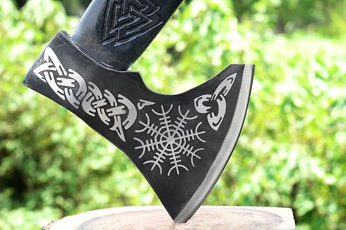 Custom Handmade carbon Steel Viking Axe Etched Head
