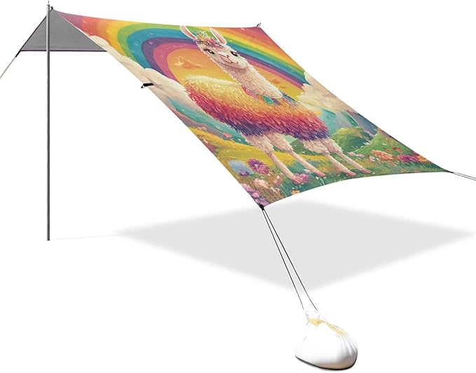ALAZA Rainbow Llama Floral Beach Tent Sun Shelter Portable Canopy Sunshade for Outdoor Camping Picnics Backyard Fun 10x9 ft
