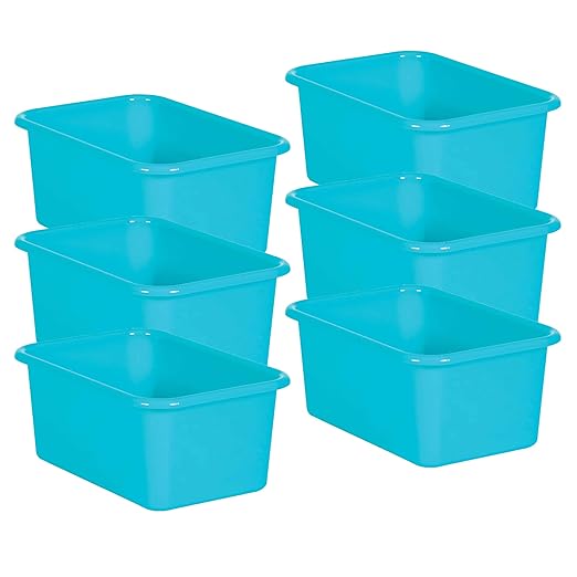 Teacher Created Resources Teal Small Plastic Storage Bin Pack of 6