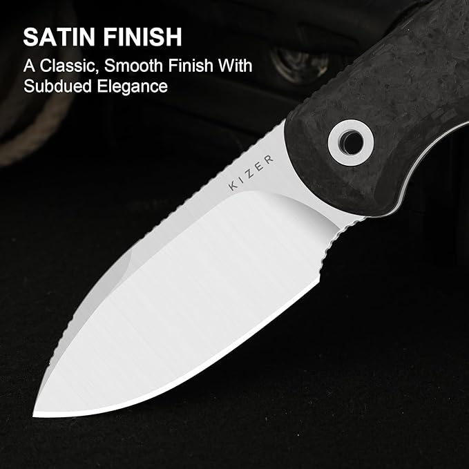 Kizer Drop Bear Fixed Blade Knife 2.57 M390 Satin Blade EDC Camping Knife with Black Carbon Fiber Handle &amp Built-in Tools Outdoor Small Hunting Survival Knives with Kydex Sheath 1094A3