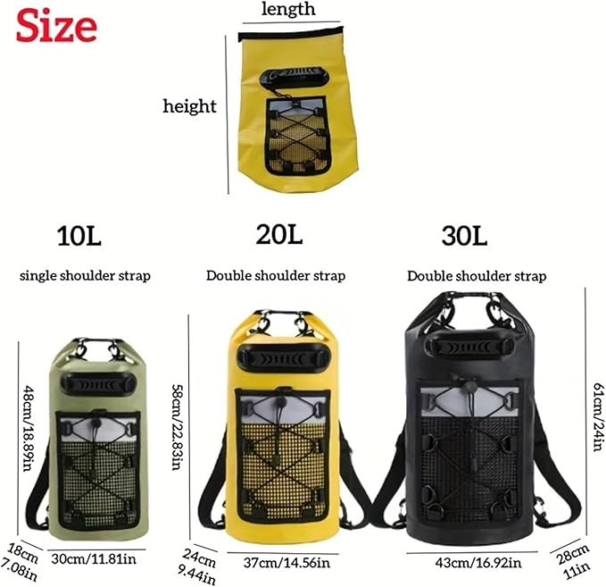 Waterproof Dry Bag 2pcs Swimming PVC Pack Dry Bag Backpack for Women Men 10L 20L Waterproof Shoulder Kayak Trekking Drifting Rafting Surfing Boating Bag for SwimmingBoating(30L Black)