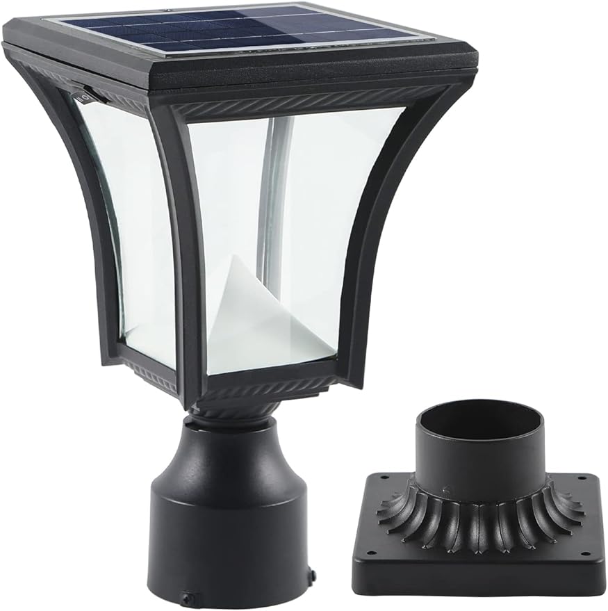 Solar Post Light with Pier Mount Solar Lamp Post Light with Clear Glass Solar Pillar Light Outdoor Warm White &amp Cool White (Switch)