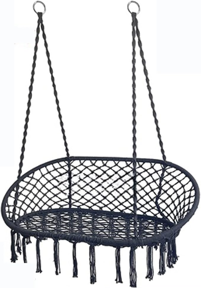 Hammock Chair 2 Seat with 2 Sets of Suspension Accessories Hanging Cotton Ropes Metal FrameSwing Hanging Chairfor Hammock Stand (b)