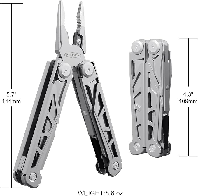 Multitool 17-in-1 Stainless Steel Multi Tool Pliers with Self-Locking Pocket Knife Nylon Sheath Professional (EDC) Multi-Tool for Survival Camping and Hunting Hiking Gifts for Men