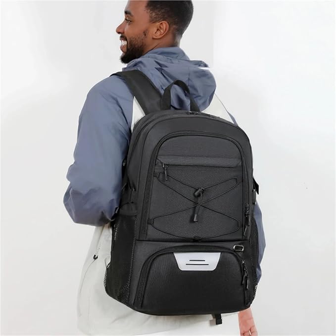 Reflective Strip Gym Bag 35L Sports Basketball Backpack with Shoe Compartment Large Training Rucksack for Men Women(Black)