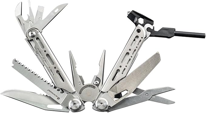 HX OUTDOORS 19 In 1 Multi Tool Pocket Knife Set Stainless Steel Multitool Pliers with Fire Starter and Glass Breaker Folding EDC Camping Survival Tools for Men (Silver)