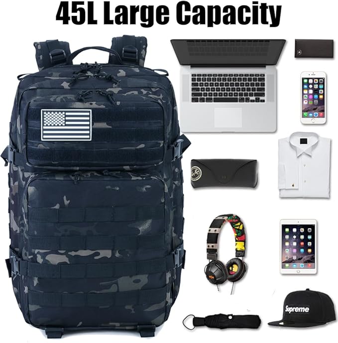 Createy 45L Military Tactical Backpack Large 3 Day Assault Pack Molle Bag Rucksack Bug Out Bag for Camping Hunting Hiking
