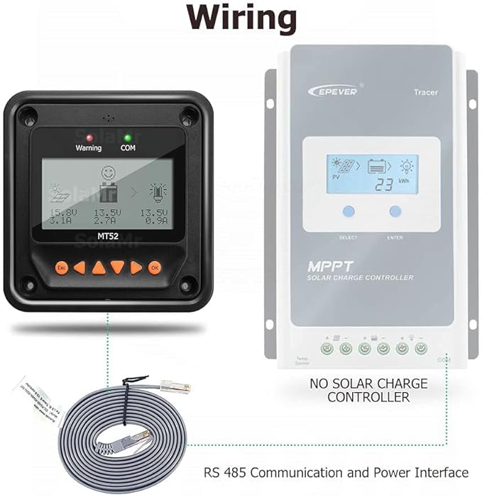 EPEVER MT-52 Remote Meter with LCD Display Remote Meter Fit for Tracer-an Tracer-BN TRIRON Series Solar Panel Battery Regulator