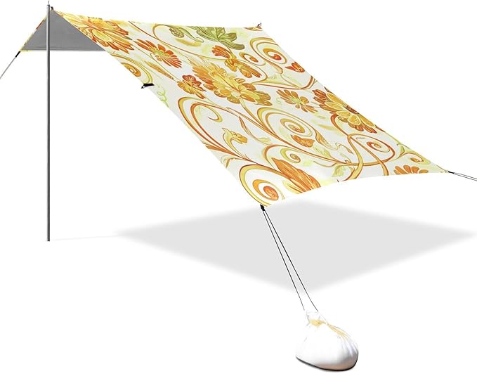 Beach Canopy with Windproof Ropes &amp Sandbags Beach Tent Sun Shade Sun Shelter for Camping Trips Fishing Backyard Fun or Picnics Flowers