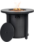 30'' Round Propane Fire Pit Table 50000 BTU Steel Gas FirePit for Outdoor Fire Table with Lid Add Warmth &amp Ambience to Gatherings and Parties On Patio Deck Garden Backyard Black.