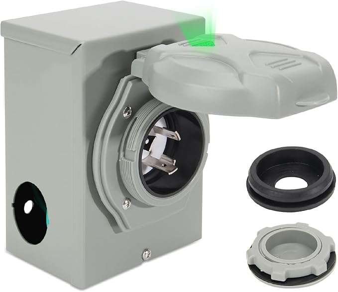Pre-Drilling 50Amp Generator Power Inlet Box NEMA SS2-50P125/250 Volt 6250/12500W 50a Power Inlet Box for Emergency in Rainstorm Snowstorm Weather Outdoor UseETL Listed (SS2-50P)
