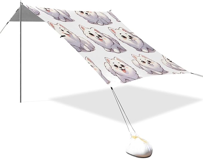 ALAZA Samoyed Dogs Puppy Prints Beach Tent Sun Shelter UPF50+ Protection Beach Shade Canopy w/ 4 Sandbags for Outdoor Camping Fishing Backyard Fun Picnic 10x9 ft