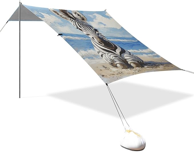 ALAZA Cute Zebra on The Beach Beach Tent Sun Shelter Portable Canopy Sunshade for Outdoor Camping Picnics Backyard Fun 10x9 ft