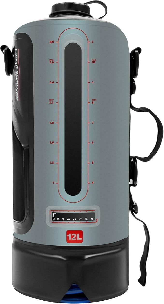 3 Gallon Portable Camping Shower 12L Large Capacity Outdoor Shower Bag Quick Heating for Camping Hiking &amp Beach 6.23ft Hose &amp Detachable Strap