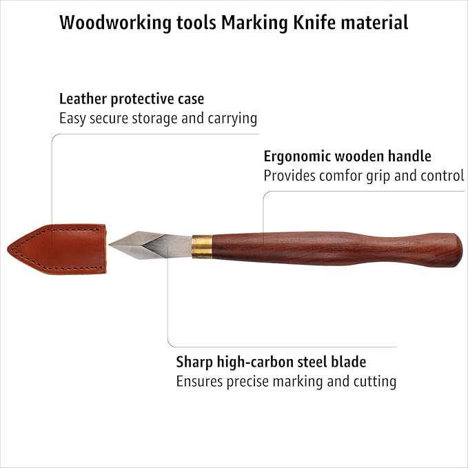 Professional Woodworking Marking Knife – 7.09 Inch Layout Woodworking Tools Sharp High-Carbon Steel Blade Hardwood Handle Precise Wood Working Tools and Accessories for Carpenter Carpentry