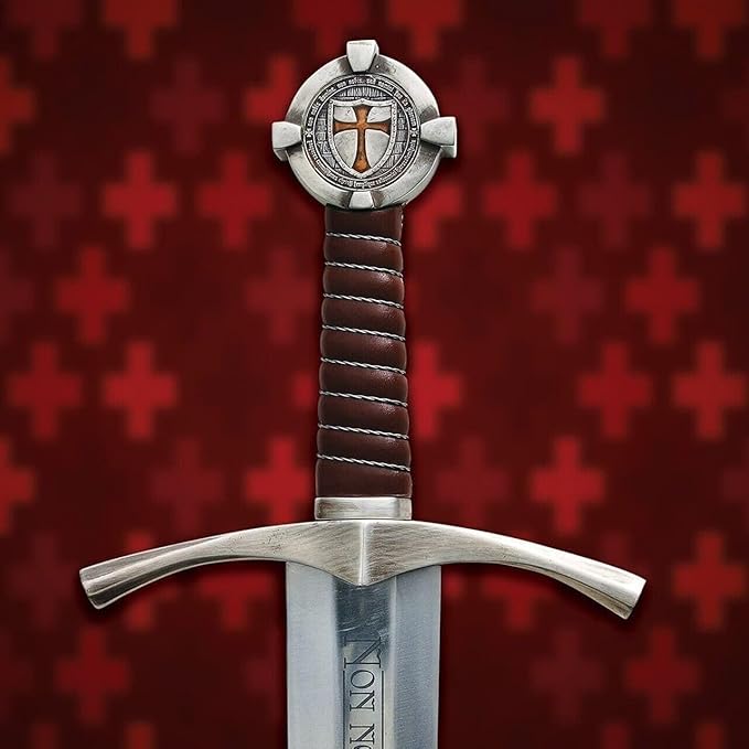 DARK WARRIOR-Handmade Medieval The Accolade Sword of The Knights Templar Replica Viking Sword with Scabbard Stainless Steel Blade Decoration Collection Cosplay (Templar) (Medieval Viking)