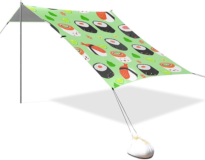 xigua Sushi Beach Tent Sun Shelter with Carrying Bag - Silver Coated Oxford Fabric Beach Canopy for Beach Camping Fishing - Includes Windproof Ropes Sandbags &amp Stakes