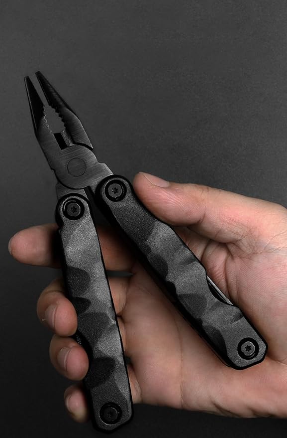 Multitool 13-in-1 Full-Size Lightweight EDC Multi-Purpose Pliers Stainless Steel and Aluminum Alloy Materials Camping Knives &amp Tools Gifts for Hunters Men who have Everything (Black)