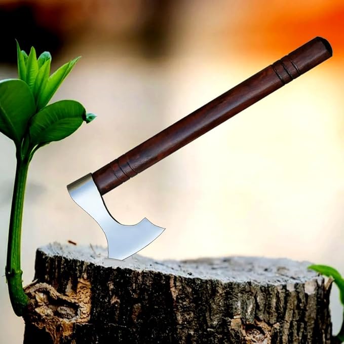 14 inches Hand Forged Hatchets Axe Real Wood Working Bushcraft Camping Axe - Forest Hunting - Chopping Wood - Custom Handmade Gardening - Wood Cutting with Leather Sheath