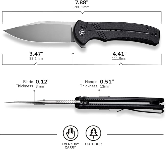 CIVIVI Folding Pocket Knife Button Lock Flipper Cogent Knife 14C28N Blade Black Micarta Handle for Outdoor EDC Camping C20038D-7