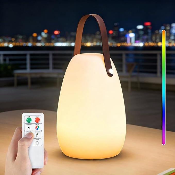 uuffoo Rechargeable Portable Table Lamp Cordless RGB Lantern with Remote Decorative LED Night Light IP44 Waterproof Indoor Outdoor Lamp for Bedroom Patio Garden Wedding Party