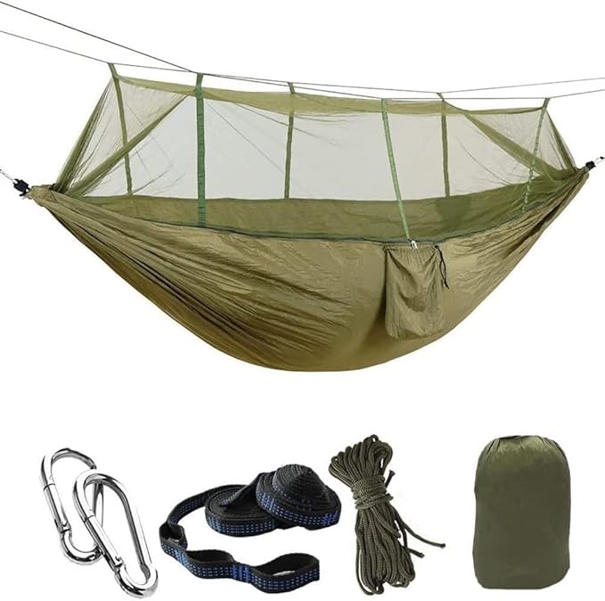 Camping Hammock Mosquito Net Pop-Up Light Portable Outdoor Parachute Hammocks Swing