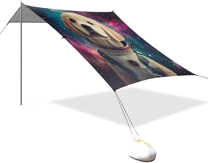 ALAZA Funny Space Starry Labrador Beach Tent Sun Shelter Portable Canopy Sunshade for Outdoor Camping Picnics Backyard Fun 10x9 ft