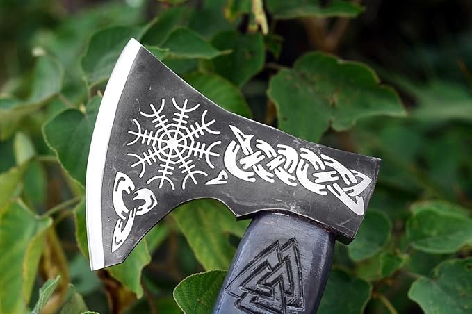 Custom Handmade carbon Steel Viking Axe Etched Head